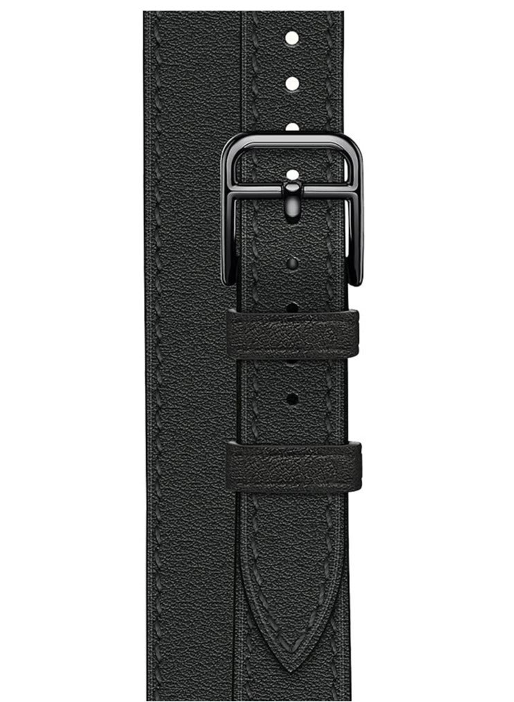 Leather Women Double Tour Slim Wristband, Compatible with Apple Watch Band 38/40/41mm 42/44/45mm for iWatch SE Series 7/6/5/4/3, Black - Image 4