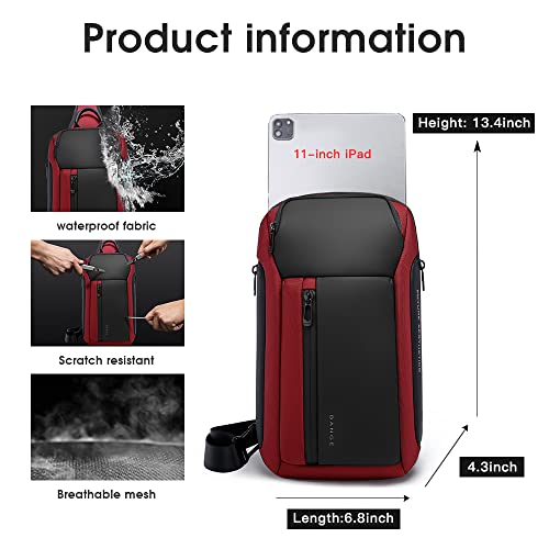 BANGE Waterproof Men's Chest Bag Shoulder bags Crossbody Sling Backpack (7566Red) - Image 3