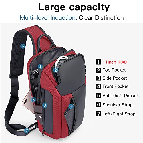 BANGE Waterproof Men's Chest Bag Shoulder bags Crossbody Sling Backpack (7566Red) - Image 2