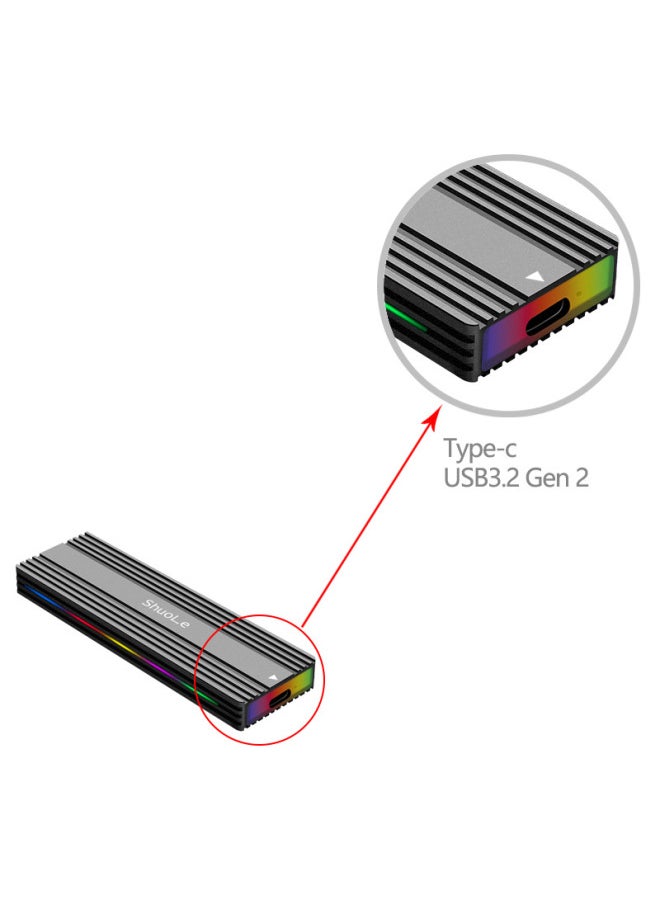 Generic M.2 Solid State USB3.1NGFF & Nvme Dual Protocol Hard Disk Box Type-C RGB Aluminum Alloy Mobile Hard Disk Box-Color:SL-TP1102-L-CCA  - Image 4