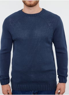 trendyol Indigo Slim Fit Crew Neck Raglan Sleeve Basic Knitwear Sweater  - Image 3