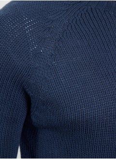 trendyol Indigo Slim Fit Crew Neck Raglan Sleeve Basic Knitwear Sweater  - Image 4
