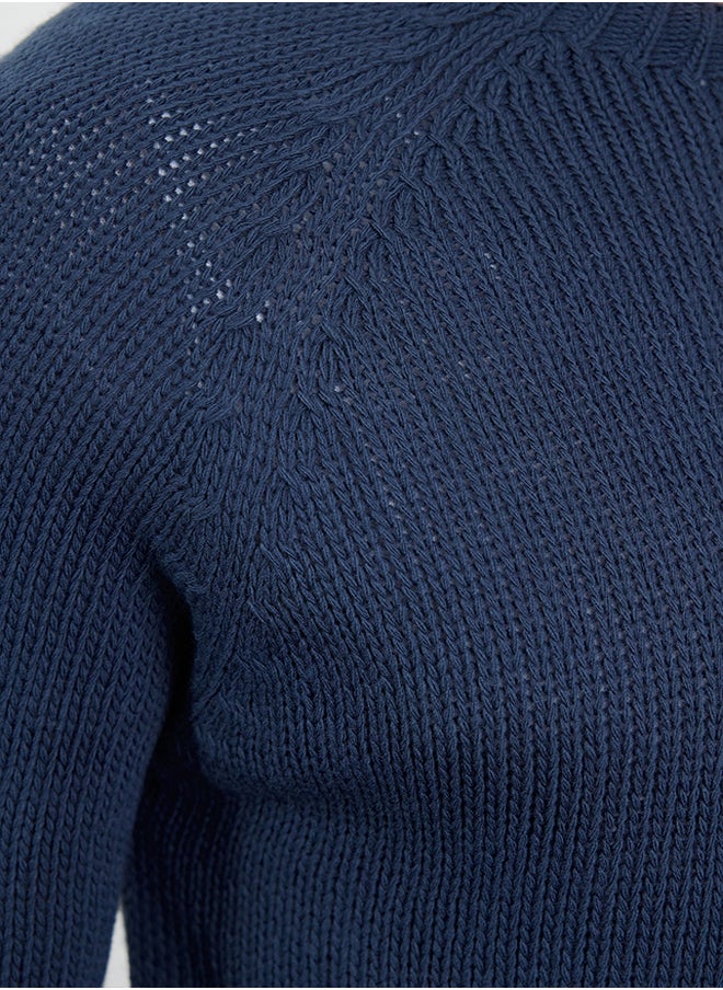 trendyol Indigo Slim Fit Crew Neck Raglan Sleeve Basic Knitwear Sweater  - Image 4