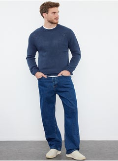 trendyol Indigo Slim Fit Crew Neck Raglan Sleeve Basic Knitwear Sweater  - Image 2