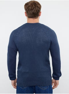 trendyol Indigo Slim Fit Crew Neck Raglan Sleeve Basic Knitwear Sweater  - Image 5