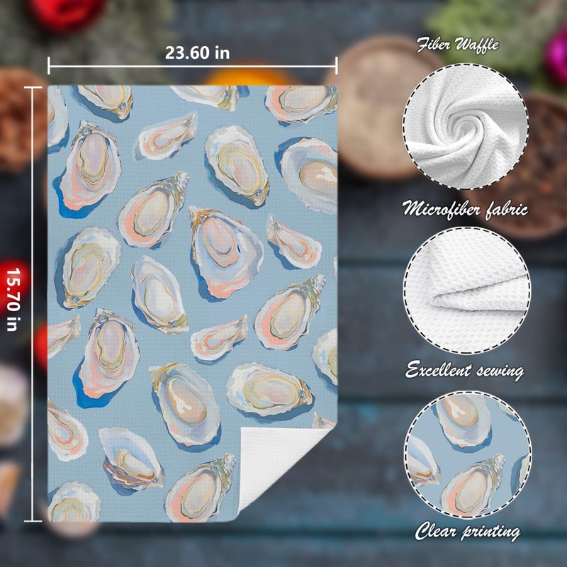 Nipil Coastal Oyster Shell and Martini Kitchen Towels Set of 2, Watercolor Seafood Cocktail Hand Towels for Kitchen Bar Seaside Restaurant, Beach Lover Gifts Hand Towels, 16x24 Inch - Image 2