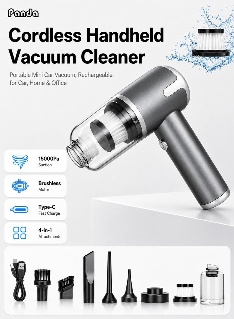 Panda Cordless Handheld Vacuum Cleaner, Portable Mini Car Vacuum, 4-in-1 Air Blower and Vacuum Pump, 15000Pa Suction, Brushless Motor, Type-C Fast Charge for Car, Home and Office - Image 1
