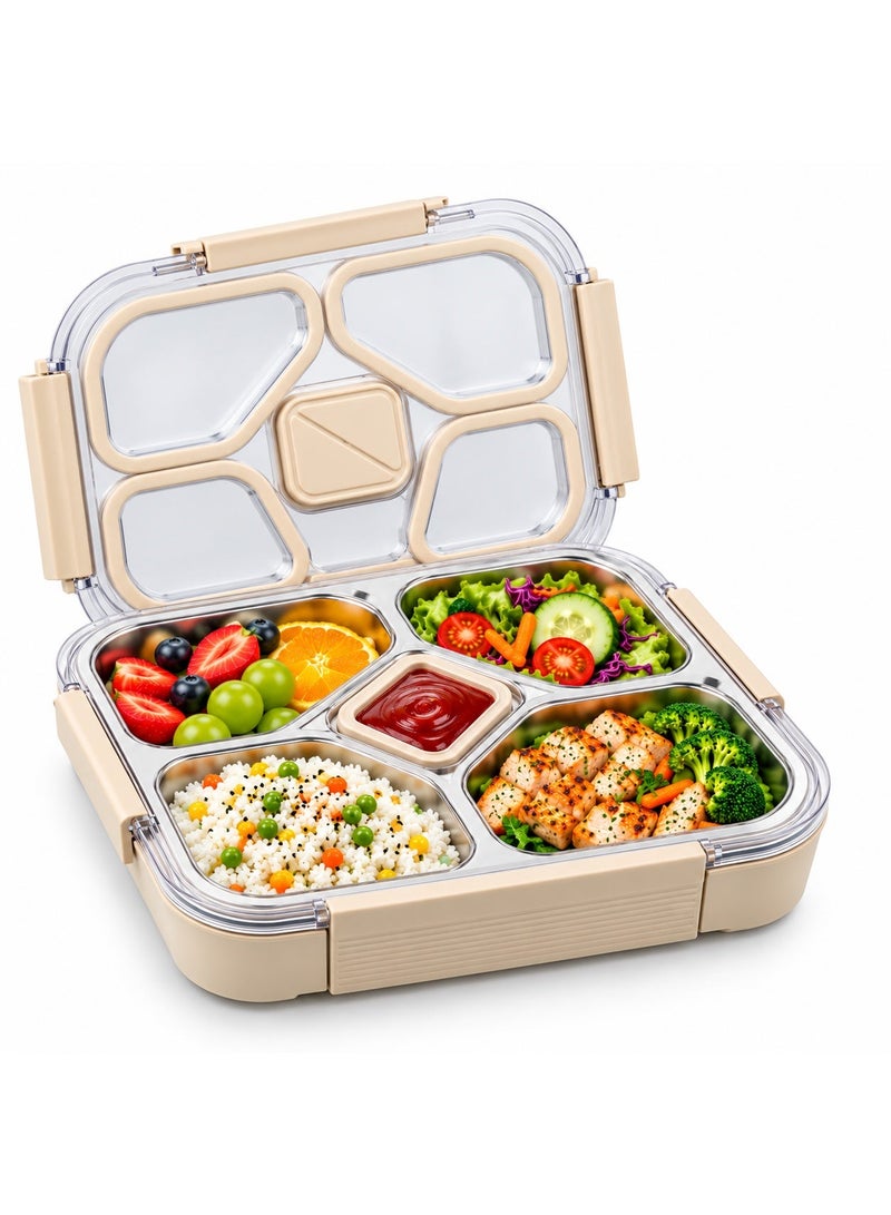 BERAM 5-Compartment Stainless Steel Lunch Box 1020ml, Insulated Leakproof Bento Box with Tableware, BPA-Free, Dishwasher Safe for School and Office - Image 1