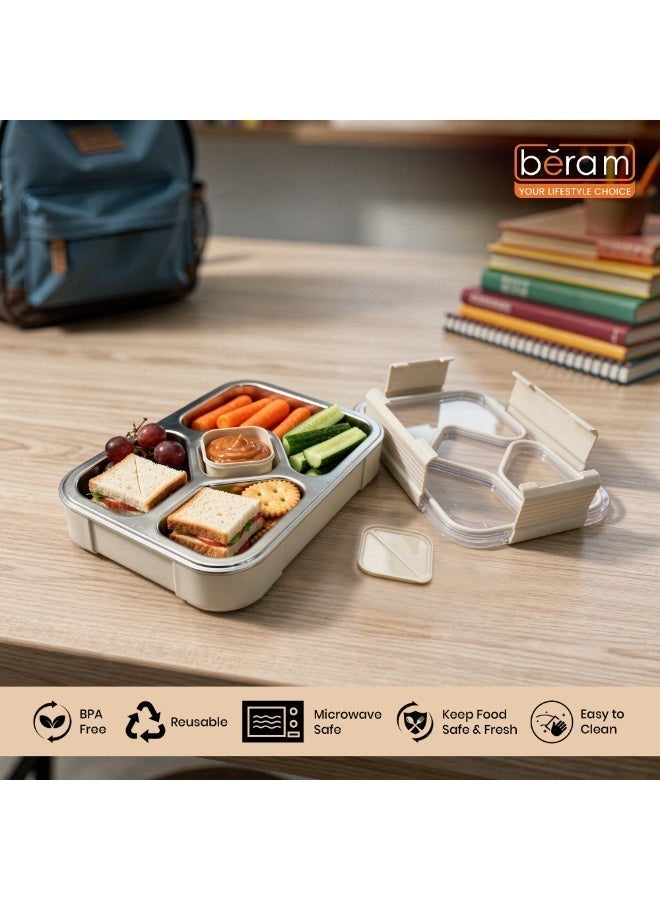 BERAM 5-Compartment Stainless Steel Lunch Box 1020ml, Insulated Leakproof Bento Box with Tableware, BPA-Free, Dishwasher Safe for School and Office - Image 5