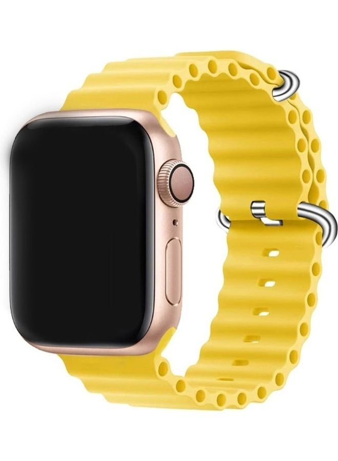 Apple Watch Ocean Band 49mm 45mm 44mm 42mm Soft Silicone Loop Strap for iWatch Series Ultra/8/7/SE/6/5/4/3/2/1 Yellow - Image 1