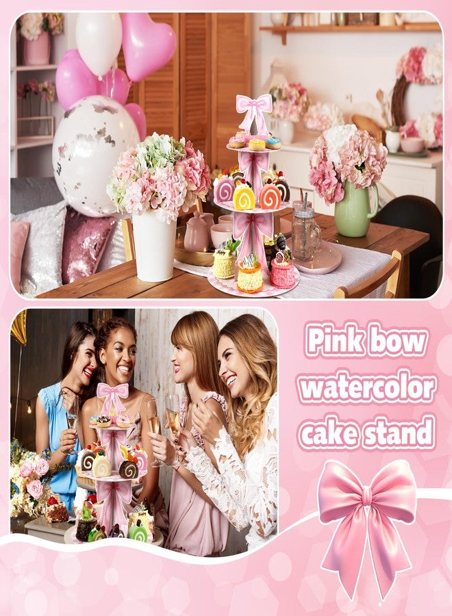Willinglong 3 Tier Pink Bow Cake Stand Coquette Bow Party Birthday Cake Stand Decorations Pink Dessert Tower for Wedding Garden Birthday Party Supplies - Image 5