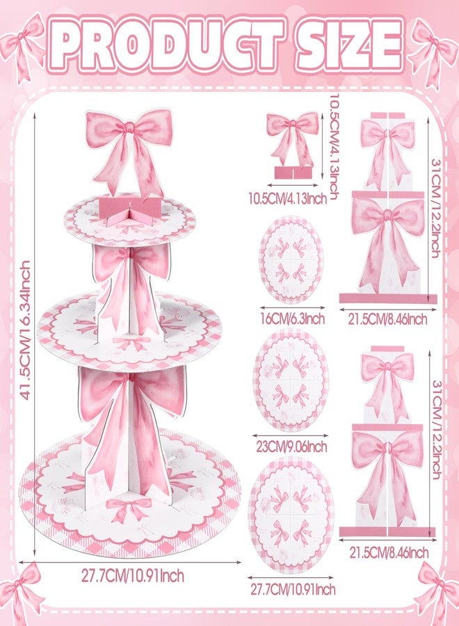 Willinglong 3 Tier Pink Bow Cake Stand Coquette Bow Party Birthday Cake Stand Decorations Pink Dessert Tower for Wedding Garden Birthday Party Supplies - Image 3