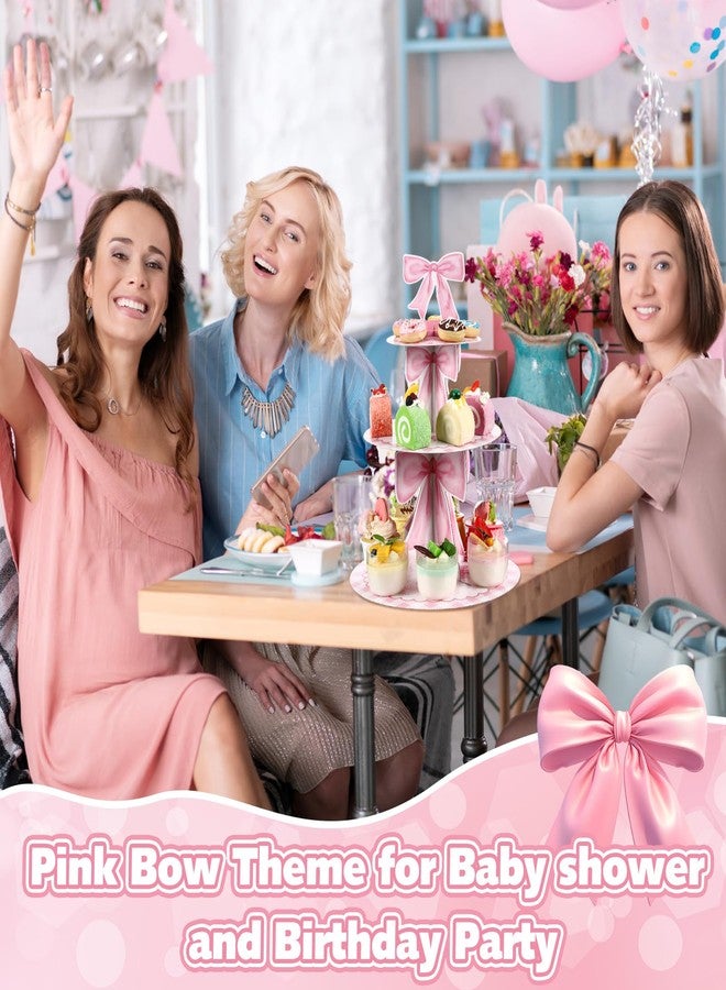 Willinglong 3 Tier Pink Bow Cake Stand Coquette Bow Party Birthday Cake Stand Decorations Pink Dessert Tower for Wedding Garden Birthday Party Supplies - Image 2
