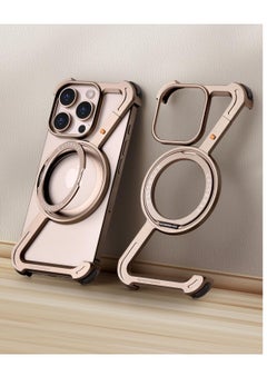 Apple iPhone 16 Pro Case with 360° Rotating Kickstand | Frameless Aluminum Design Bumper Z Case | Shockproof, MagSafe Compatible, Metal Slim Protective Shell Suitable for Desert Titanium