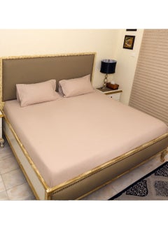 Home-Tex Design 3 Piece Hometex Design 100% Cotton King Size Printed Flat Sheet Set BEIGE SABLE - 1 Flat Sheet (240x260 cm) + 2 Pillow Covers (50x80 cm)  - Image 1