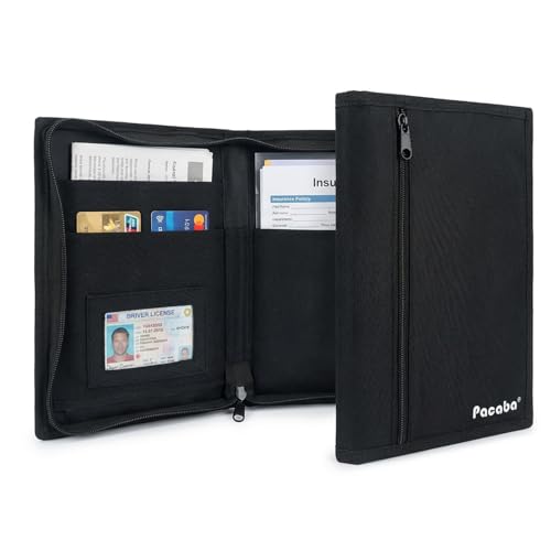 Aoeeki Car Registration and Insurance Card Holder, Glove Box Organizer Vehicle Document Wallet with Clear Compartments, Auto Document holder for Driver License, Car Insurance Vehicle Registration (Black) - Image 1