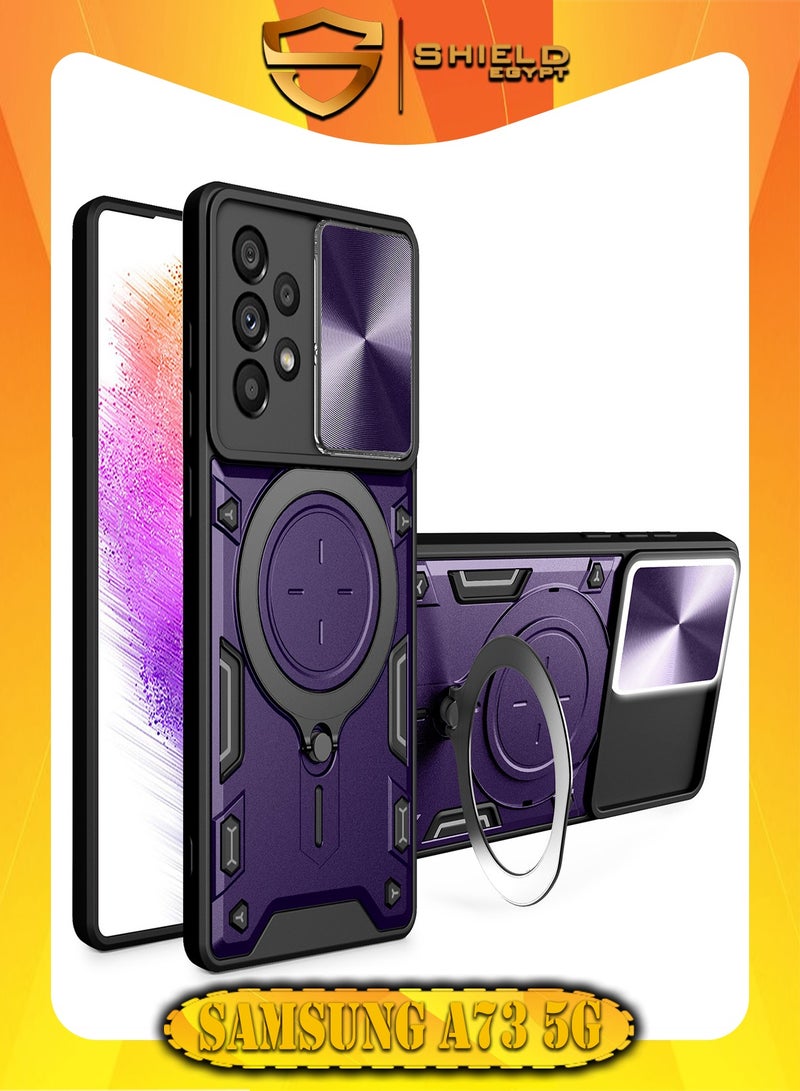 شيلد ايجيبت لهاتف سامسونج جالاكسي اية 73 5جى (Samsung Galaxy A73 5G) جراب حماية مع باب جرار لحماية عدسة  الكاميرا المدرعة مدمج بزاوية 360 درجة - (بنفسجى)