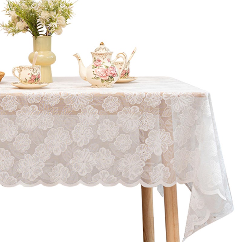 Jayla White Lace Tablecloth 60 X 120 Inches Rectangle Plum Blossom Flower Embroidered Wedding Table Cloths for Outdoor Party Reception, Dinner Party, Baby Shower, Tea Party Decorations, Home Decor - Image 1
