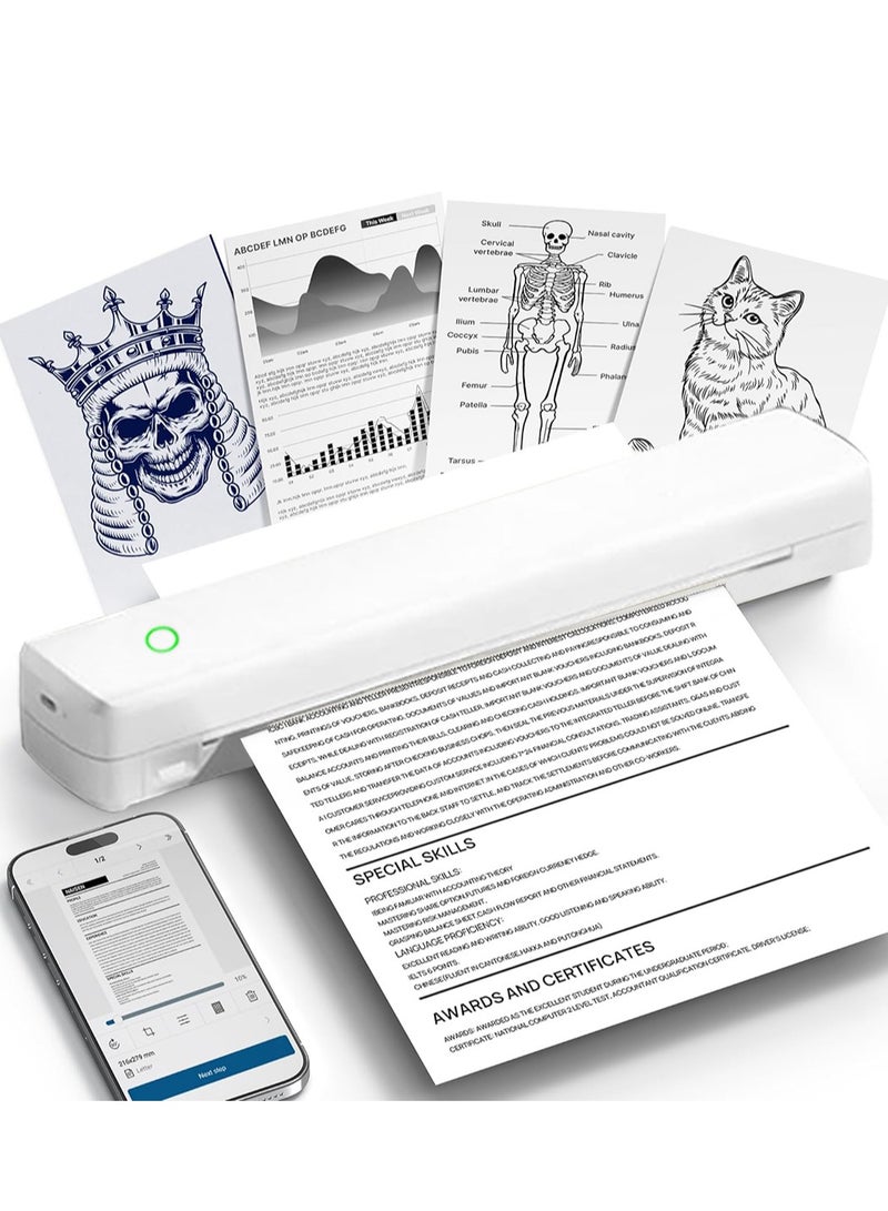 AiQi Bluetooth Thermal Printer | A4 Wide Printing (Min 210mm) | Tattoo Transfer Paper Support | Wireless for Phone/Tablet/PC | Ink-Free, White | 216mm Fanfold Paper Included | Requires Thermal Paper(Gift tattoo paper * 5+thermal paper * 20) - Image 1