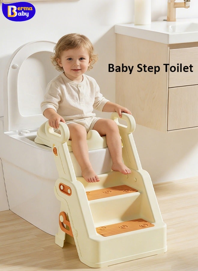 Berma Baby مقعد مرحاض، مقعد تدريب على استخدام المرحاض للأطفال الصغار، مقعد تدريب على استخدام المرحاض 2 في 1 مُحسّن للأولاد والبنات، سجادة مبطنة مقاومة للماء مع مسند خطوة غير قابل للانزلاق - Image 1