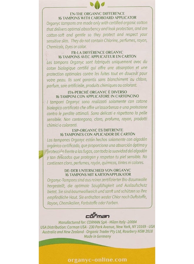 ORGANYC Organyc 100% Certified Organic Cotton Tampons - Cardboard Applicator, Free from Chlorine, Perfumes, Rayon, and Chemicals - Regular, 16 Count  - Image 2