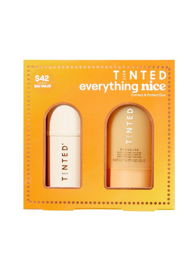 LIVE TINTED Live Tinted Everything Nice Correct & Protect Duo - Hueguard Invisible Sunscreen Stick SPF 50 & Superhue Hyperpigmentation Facial Serum Stick - Broad Spectrum, Waterproof & Brightening  - Image 1