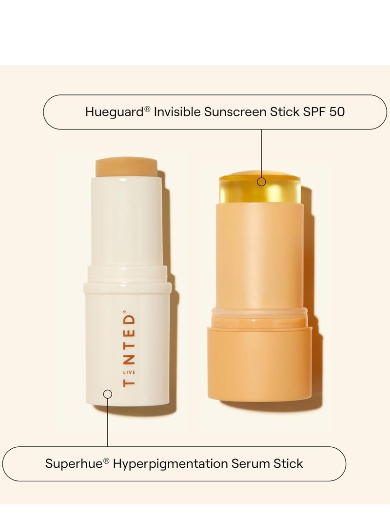 LIVE TINTED Live Tinted Everything Nice Correct & Protect Duo - Hueguard Invisible Sunscreen Stick SPF 50 & Superhue Hyperpigmentation Facial Serum Stick - Broad Spectrum, Waterproof & Brightening  - Image 2