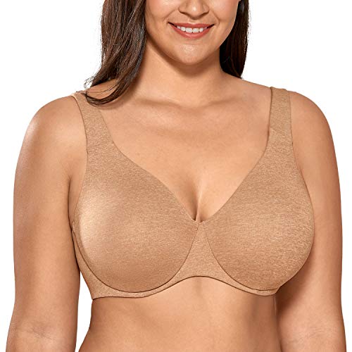 DELIMIRA Women's Plus Size Bras Minimizer Underwire Full Coverage Unlined Seamless Cup Chanterelle 34D - Image 1