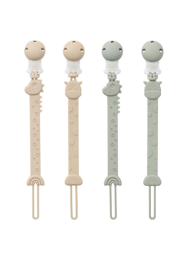 YIVEKO Pacifier Clips for Baby One Piece Silicone Pacifier Holder Clips for Boys Girls Paci Binky Clips 4Pcs Pacifier Clip Animal Design Rainbow-Ivory+Sage - Image 1