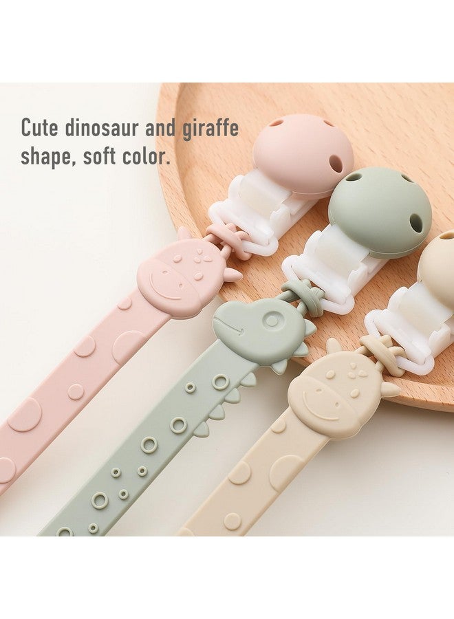 YIVEKO Pacifier Clips for Baby One Piece Silicone Pacifier Holder Clips for Boys Girls Paci Binky Clips 4Pcs Pacifier Clip Animal Design Rainbow-Ivory+Sage - Image 3