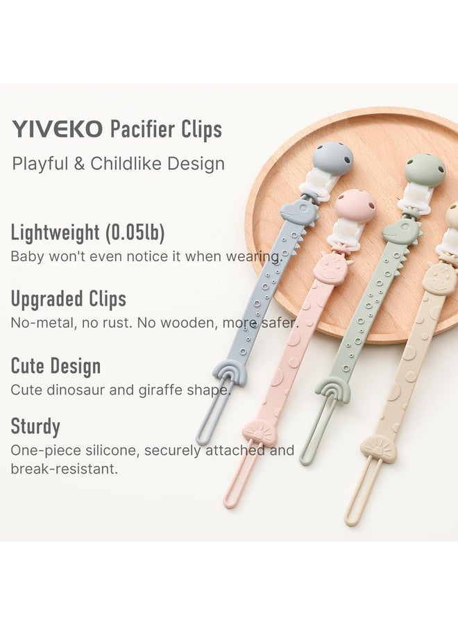 YIVEKO Pacifier Clips for Baby One Piece Silicone Pacifier Holder Clips for Boys Girls Paci Binky Clips 4Pcs Pacifier Clip Animal Design Rainbow-Ivory+Sage - Image 2