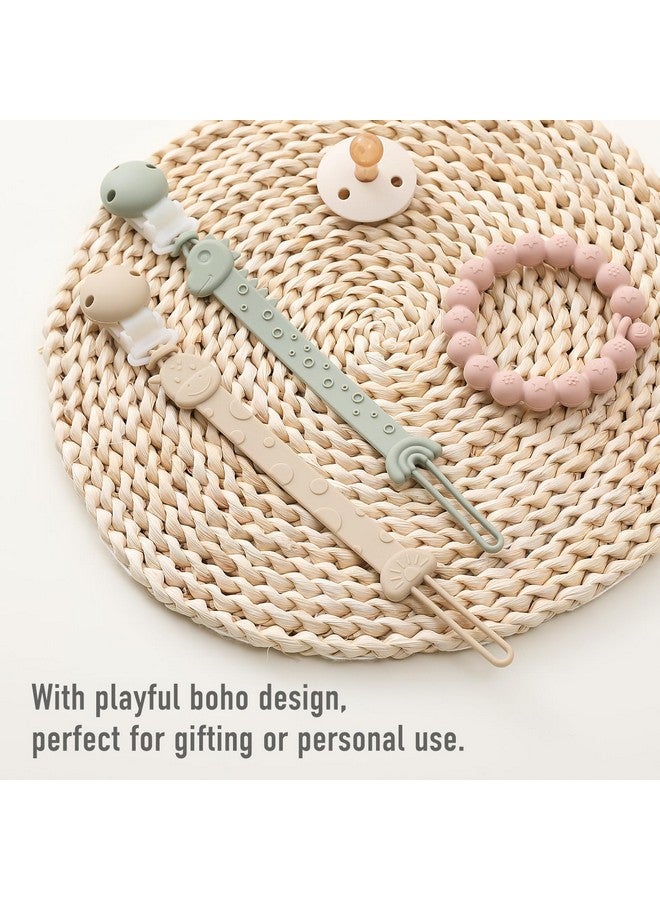 YIVEKO Pacifier Clips for Baby One Piece Silicone Pacifier Holder Clips for Boys Girls Paci Binky Clips 4Pcs Pacifier Clip Animal Design Rainbow-Ivory+Sage - Image 4