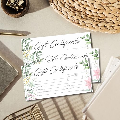 Paper 'n Such Gift Certificates for Business - Set of 25 with Envelopes -Salon, Restaurants, Custom Client Vouchers for Birthday, Work-Heavyweight Card Stock- Spa Gift Card - Floral - Image 5