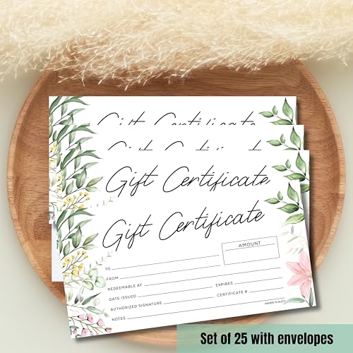 Paper 'n Such Gift Certificates for Business - Set of 25 with Envelopes -Salon, Restaurants, Custom Client Vouchers for Birthday, Work-Heavyweight Card Stock- Spa Gift Card - Floral - Image 3