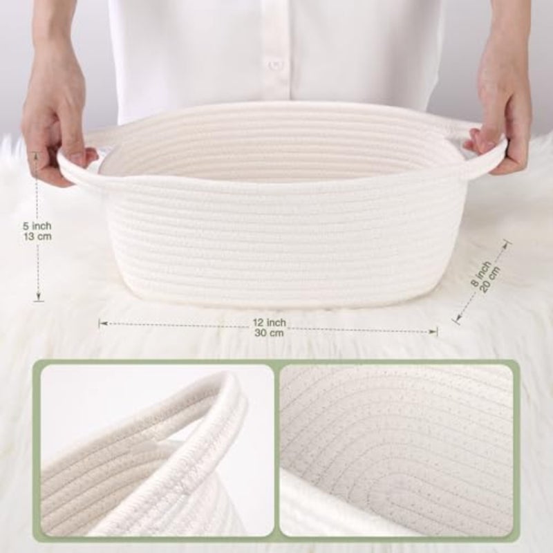 سلة هدايا فارغة لملء المقابض، حبل منسوج، سلة من الحبال المنسوجة الفارغة باللون الأبيض الكريمي مع شريط حقيبة هدايا لاستحمام الطفل، الزفاف، هدية عيد الميلاد، ديكور الحضانة، 12x8x5 بوصة - Image 3