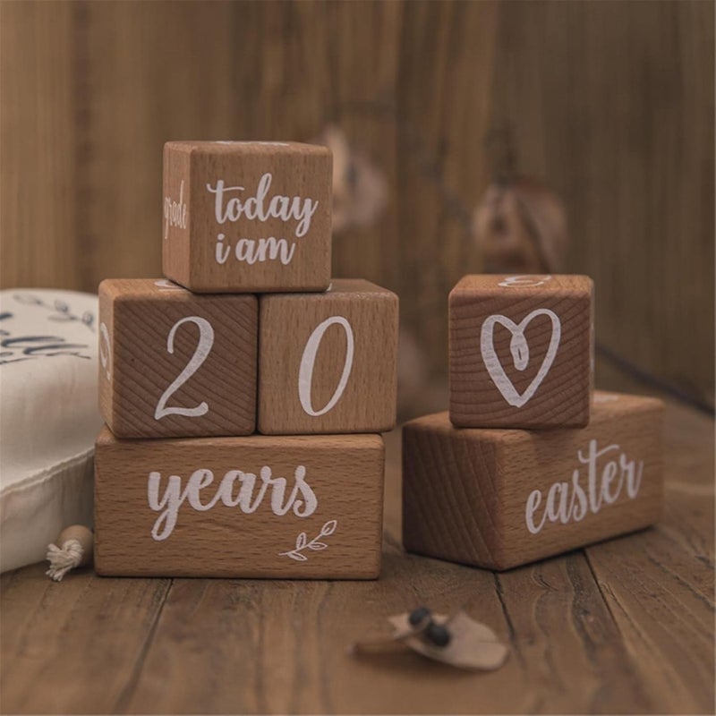 Wooden Baby Blocks First Year Monthly Age Picture Props With Bag Section A - Image 3