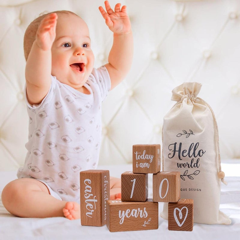 Wooden Baby Blocks First Year Monthly Age Picture Props With Bag Section A - Image 5