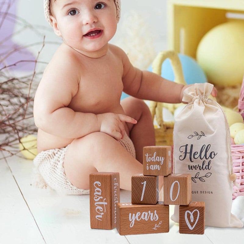 Wooden Baby Blocks First Year Monthly Age Picture Props With Bag Section A - Image 4