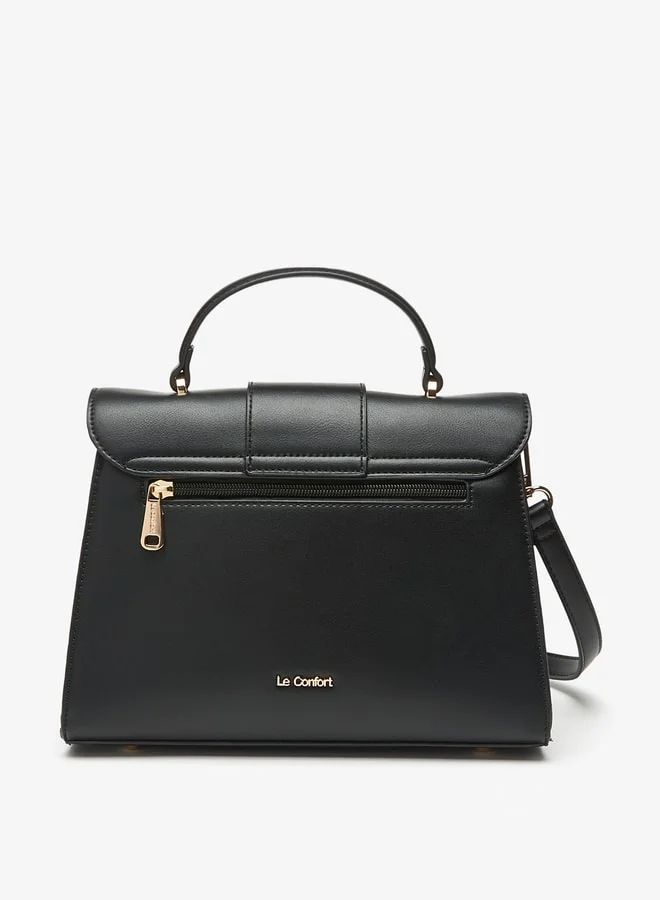 Le Confort Le Confort Monogram Embossed Satchel with Button Closure and Detachable Strap