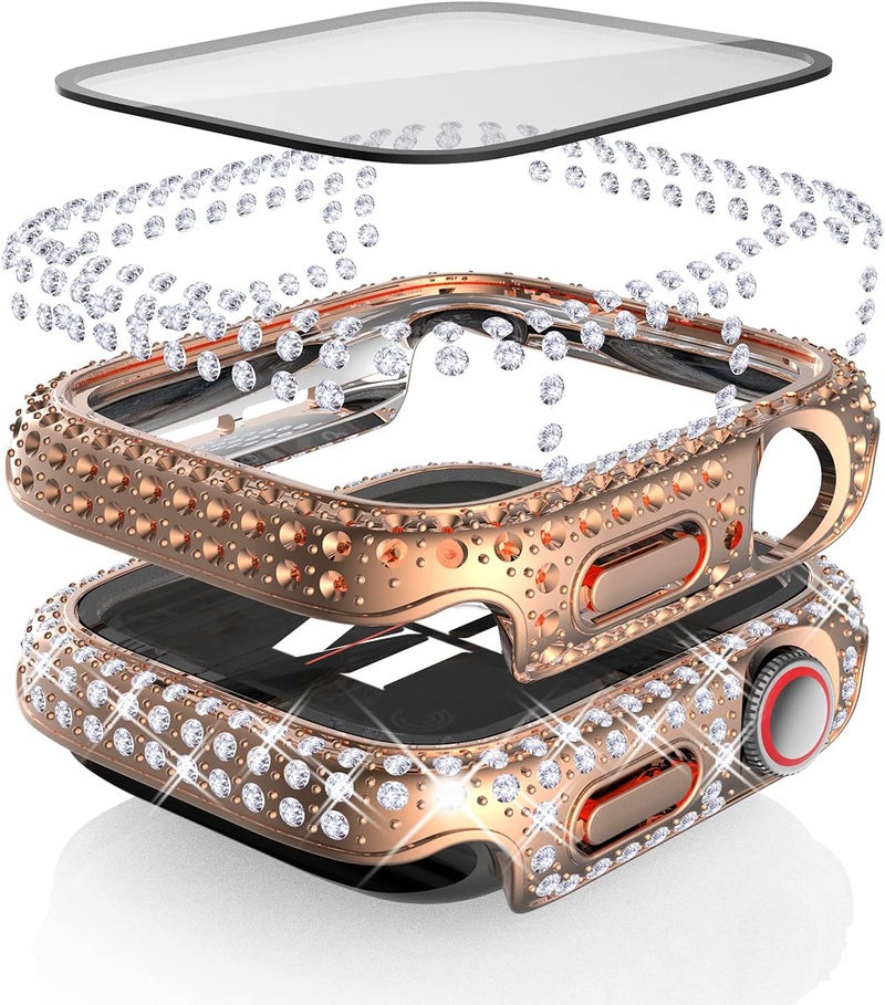FULLIFE 3-Pack Crystal Diamond Bling Cases Replacement Compatible with Apple Watch 38mm 40mm 42mm 44mm Protective Bumper with Tempered Glass Protector for iWatch Series 6 5 4 3 2 1 SE - Image 2