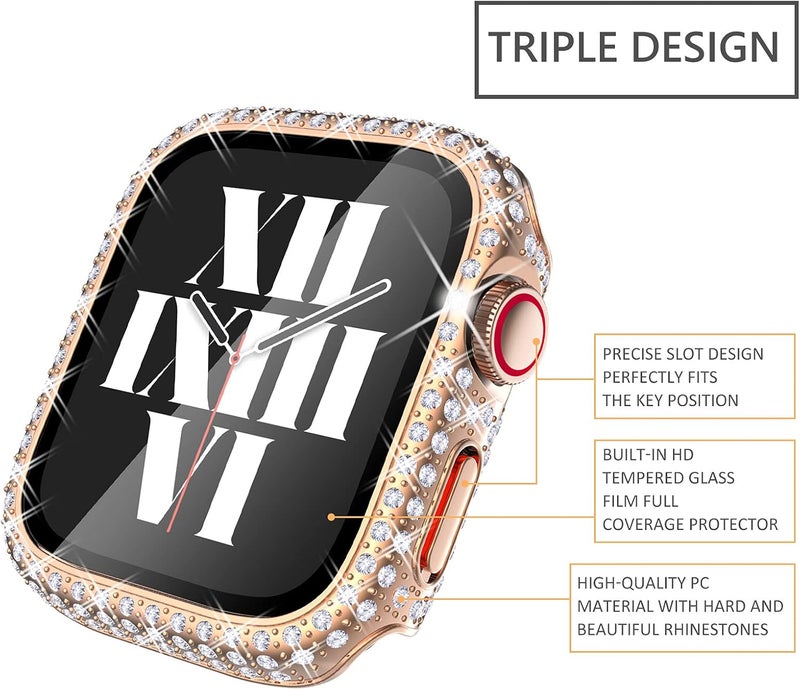 FULLIFE 3-Pack Crystal Diamond Bling Cases Replacement Compatible with Apple Watch 38mm 40mm 42mm 44mm Protective Bumper with Tempered Glass Protector for iWatch Series 6 5 4 3 2 1 SE - Image 4