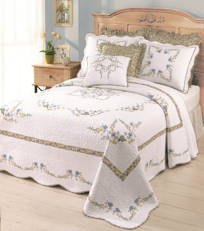 MODERN HEIRLOOM Heather Embroidered Bedspread - Lightweight Breathable All Seasons Bedding, Queen, 102x118, Blue/White - Image 5