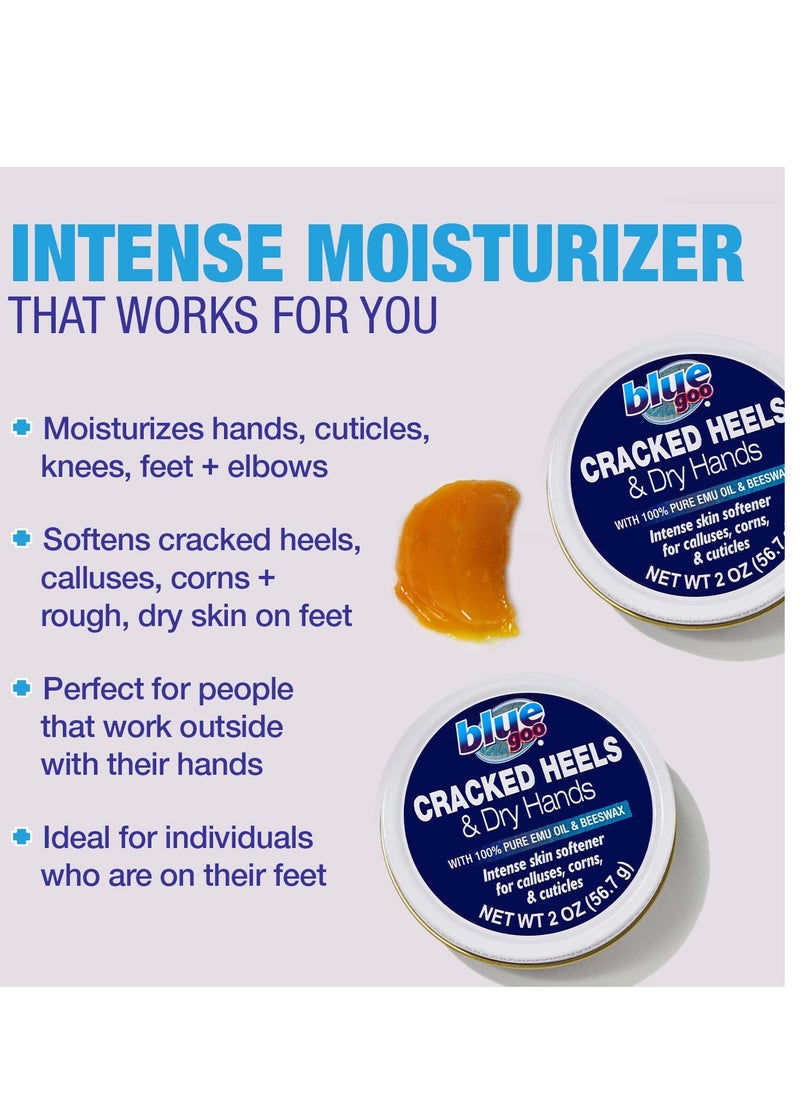 Blue Goo Blue Goo Cracked Heels & Dry Hands Intense Skin Softener - for Calluses, Corns & Elbow Dryness Relief, Fast- Penetrating Hydrating Moisturizer, Made w/ 100% Pure Emu Oil & Beeswax, 2 oz (2 Pack)  - Image 3