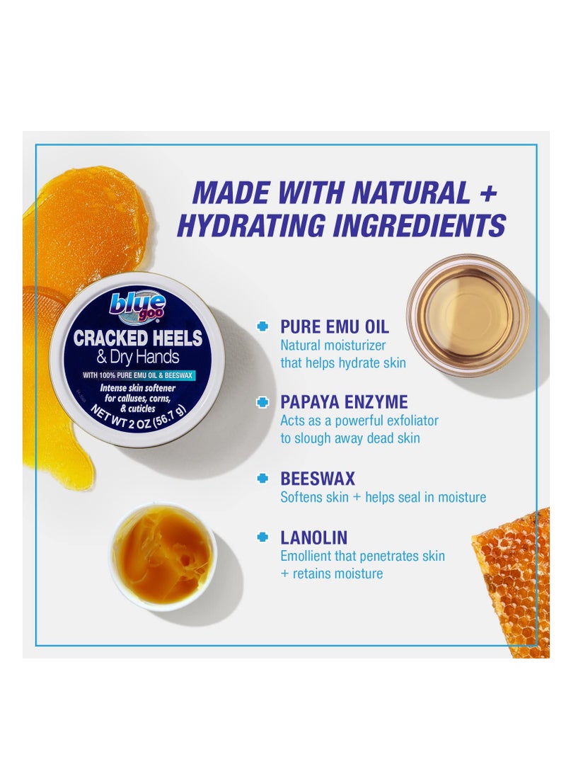 Blue Goo Blue Goo Cracked Heels & Dry Hands Intense Skin Softener - for Calluses, Corns & Elbow Dryness Relief, Fast- Penetrating Hydrating Moisturizer, Made w/ 100% Pure Emu Oil & Beeswax, 2 oz (2 Pack)  - Image 4