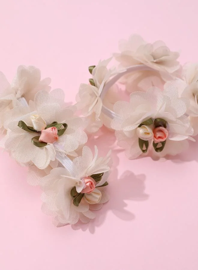 Pack of 2 - Girls White Floral Chiffon Hair Ties