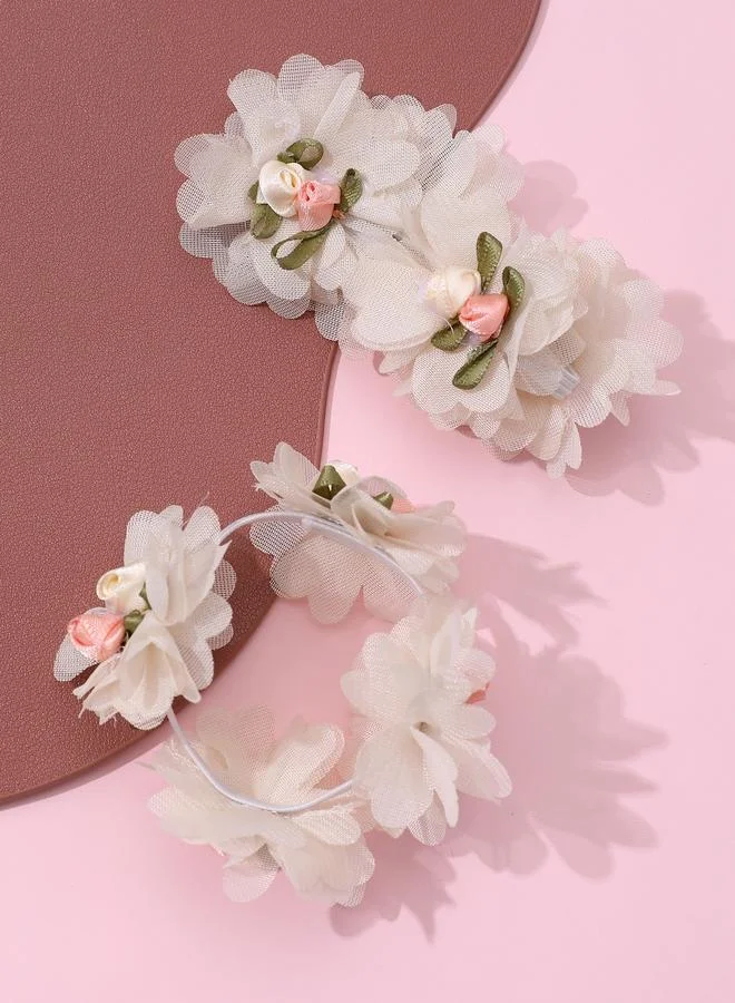 Take Two  Pack of 2 - Girls White Floral Chiffon Hair Ties for Women | Best Price UAE