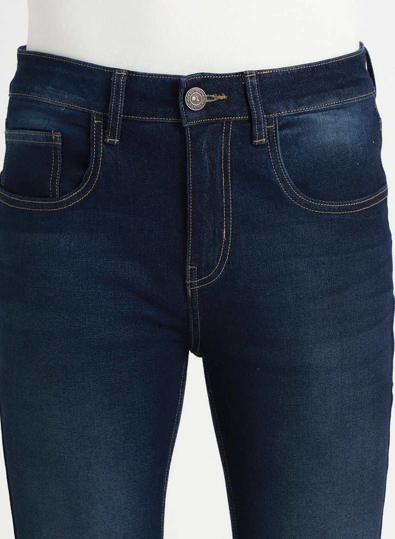 Dennis Lingo Men's Dark Blue 100% Cotton Solid Pattern Full Length Bootcut Jeans  - Image 5