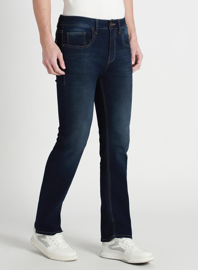 Dennis Lingo Men's Dark Blue 100% Cotton Solid Pattern Full Length Bootcut Jeans  - Image 2