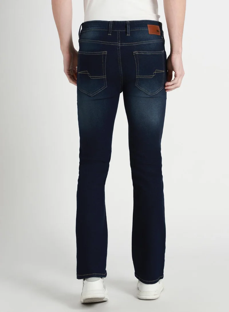 Dennis Lingo Men's Dark Blue 100% Cotton Solid Pattern Full Length Bootcut Jeans
