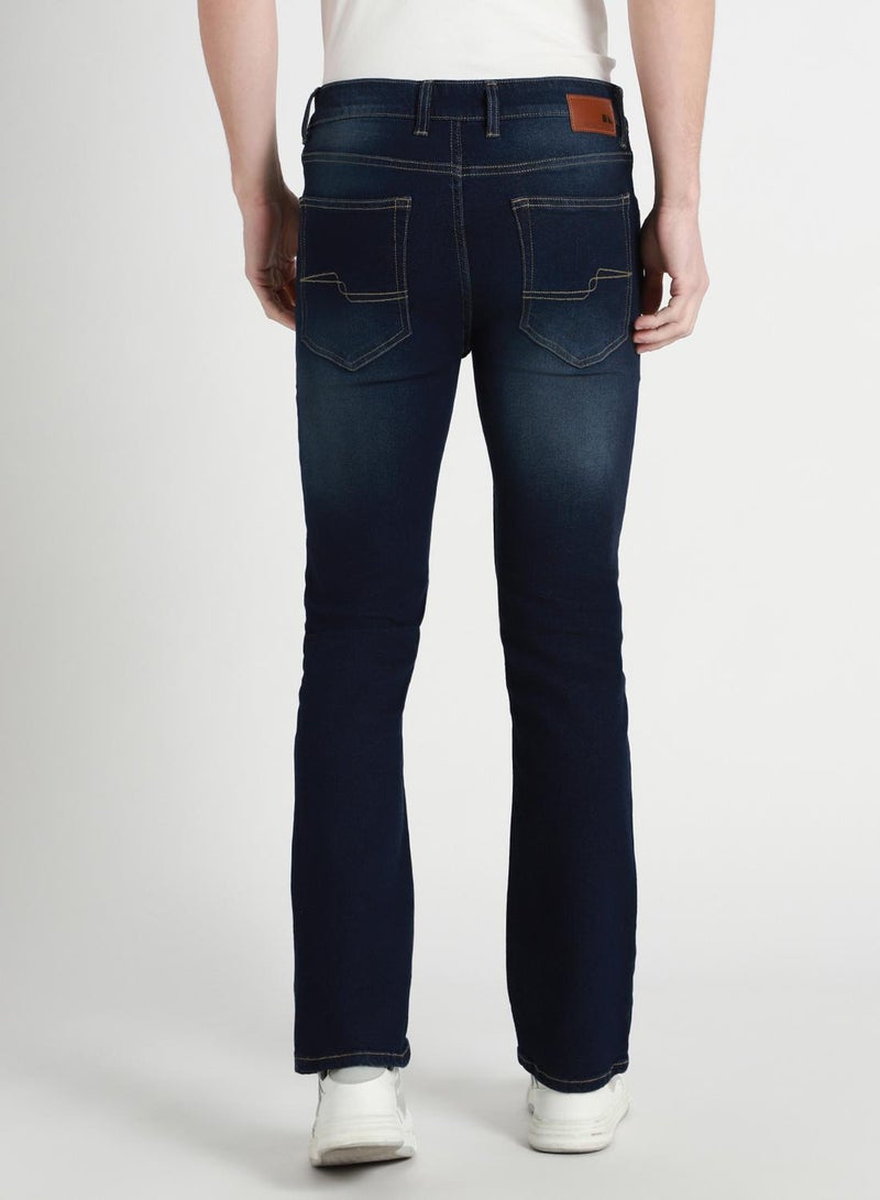 Dennis Lingo Men's Dark Blue 100% Cotton Solid Pattern Full Length Bootcut Jeans  - Image 3